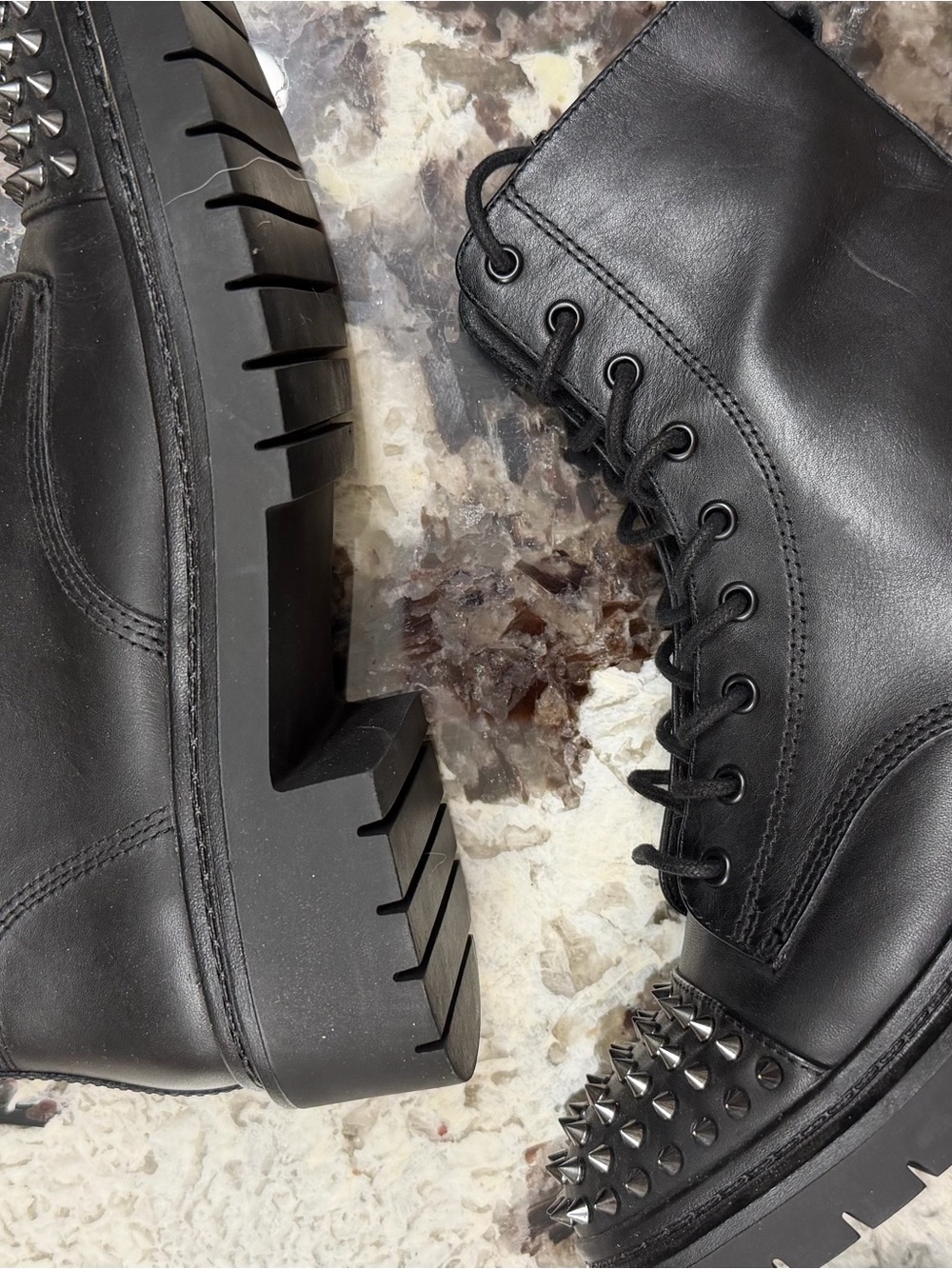 Steve Madden Black Studded Leather Combat Boots for Women